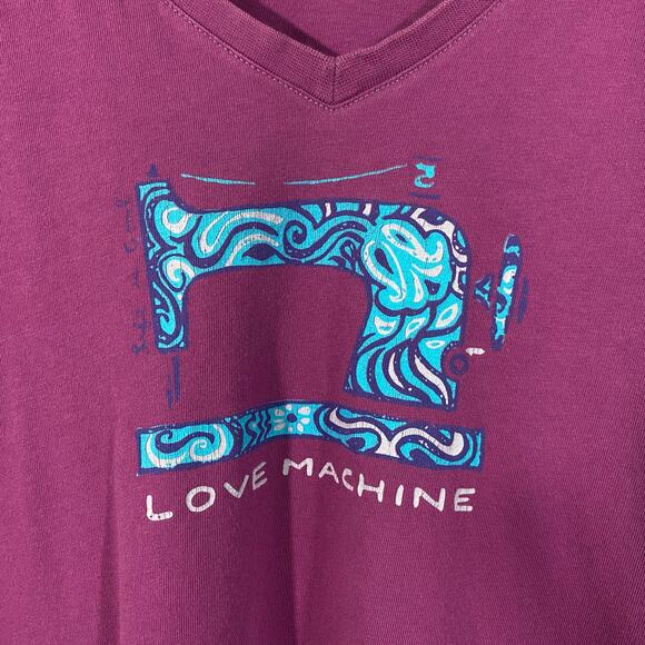 Life Is Good Women Purple V-neck "Love Machine" Sewing Machine L/S Tee Size XL - Picture 5 of 9